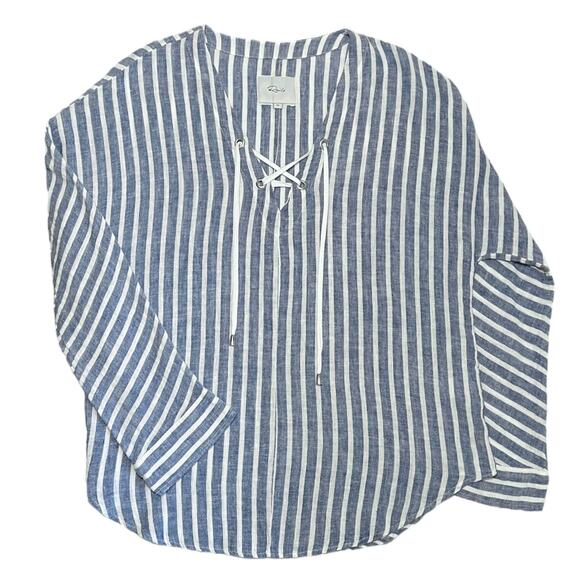 Rails Lily Top Striped Linen Blend Fisherman Core Tunic Parisian Blue Medium - Picture 8 of 10
